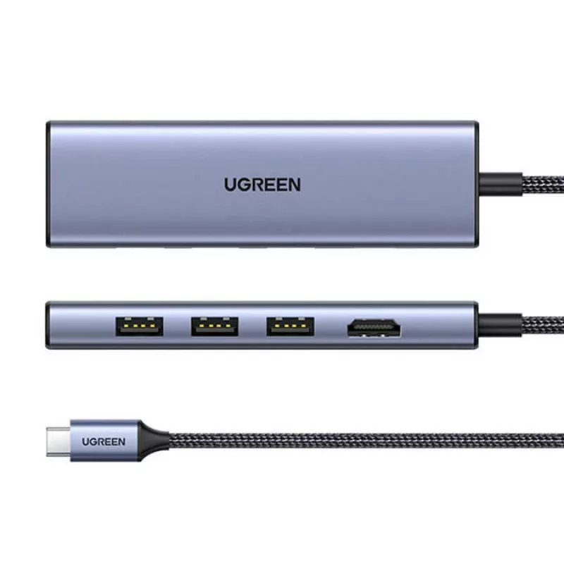 USB Type-C šakotuvas UGREEN 20956A su HDMI ir USB 3.0, 5 Gbps, 4K 3840x2160, sidabrinis