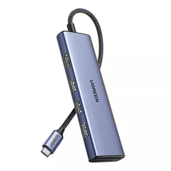 USB Type-C šakotuvas UGREEN 20956A su HDMI ir USB 3.0, 5 Gbps, 4K 3840x2160, sidabrinis