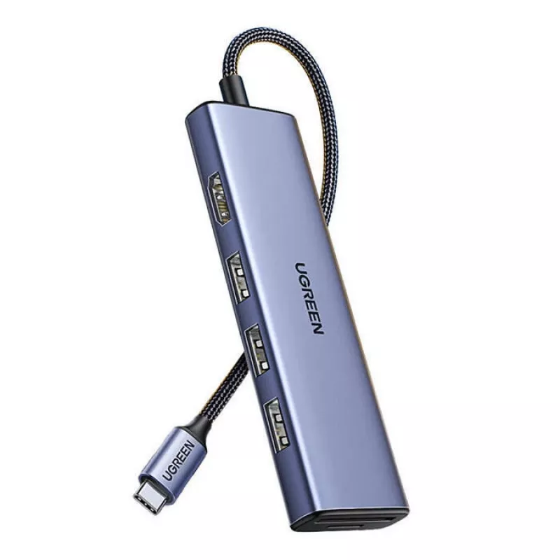 USB Type-C šakotuvas UGREEN 20956A su HDMI ir USB 3.0, 5 Gbps, 4K 3840x2160, sidabrinis
