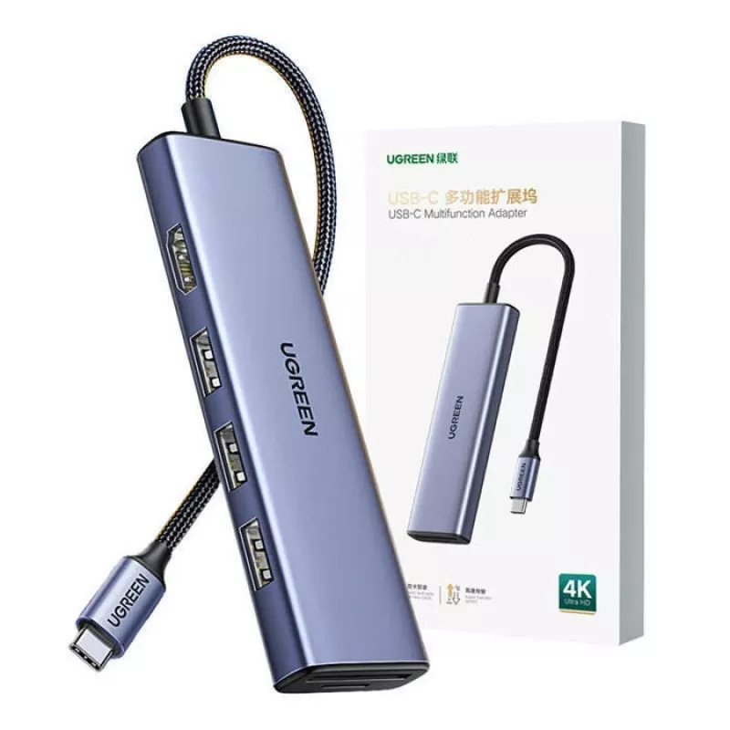 USB Type-C šakotuvas UGREEN 20956A su HDMI ir USB 3.0, 5 Gbps, 4K 3840x2160, sidabrinis