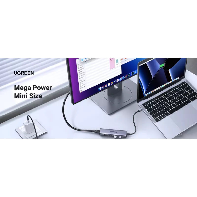 USB Type-C šakotuvas UGREEN 20956A su HDMI ir USB 3.0, 5 Gbps, 4K 3840x2160, sidabrinis