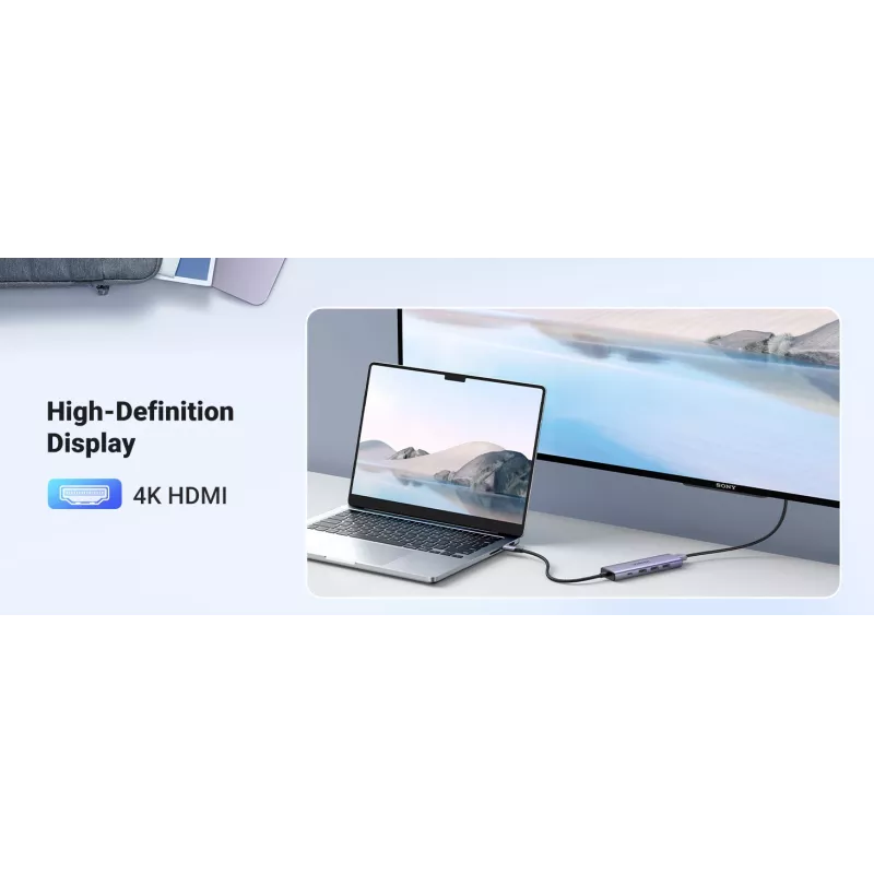 USB Type-C šakotuvas UGREEN 20956A su HDMI ir USB 3.0, 5 Gbps, 4K 3840x2160, sidabrinis