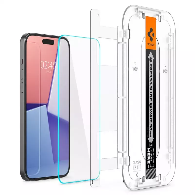 Spigen iPhone 15 Glas.tR EZ Fit ekrano apsauga grūdintas stiklas permatomas