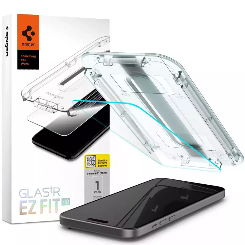 Spigen iPhone 15 Glas.tR EZ Fit ekrano apsauga grūdintas stiklas permatomas
