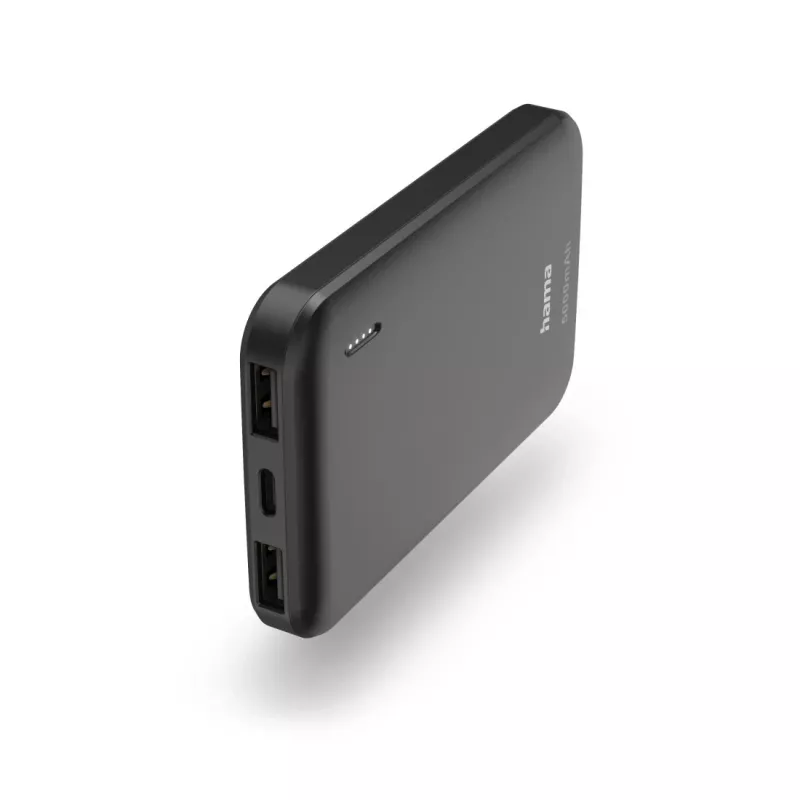 Hama Pocket 5 išorinė baterija, 5000 mAh, išėjimai: 2x USB-A, antracito