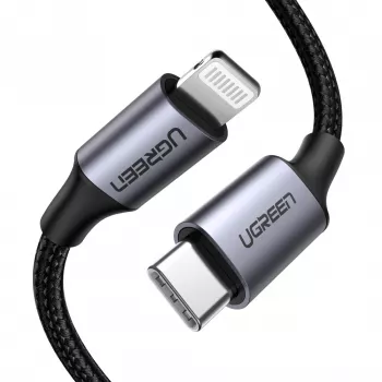 Ugreen 60759 mobiliojo telefono laidas, juoda, sidabrinė 1 m USB C Lightning