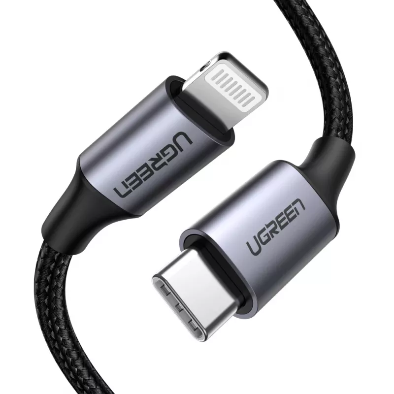 Ugreen 60759 mobiliojo telefono laidas, juoda, sidabrinė 1 m USB C Lightning