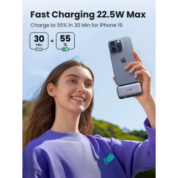 Išorinė baterija UGREEN 35338, 5000 mAh, pilka, nešiojama baterija išmaniajam telefonui, vieno įrenginio išvestis