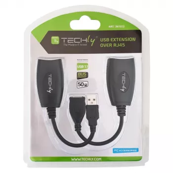 Techly IUSB-EXTENDTY5 kabelio jungčių adapteris USB RJ-45 juodas