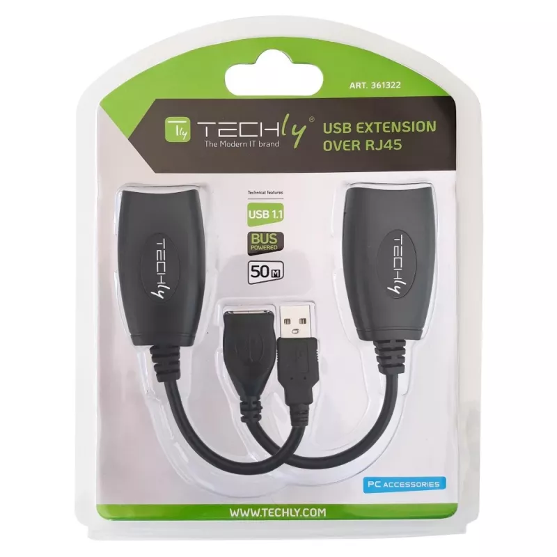 Techly IUSB-EXTENDTY5 kabelio jungčių adapteris USB RJ-45 juodas