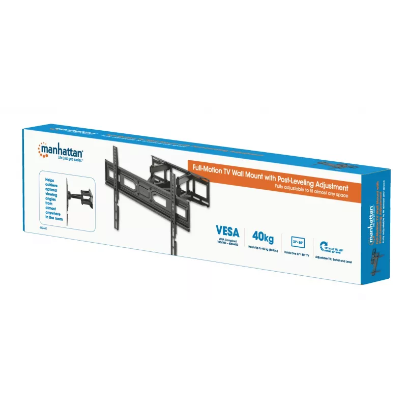Manhattan televizoriaus ir monitoriaus laikiklis, tvirtinamas prie sienos, visiškai judamas, 1 ekranas, 37–65 inch, juodas, VESA 100x100 iki 600x400 mm, maks. 40 kg