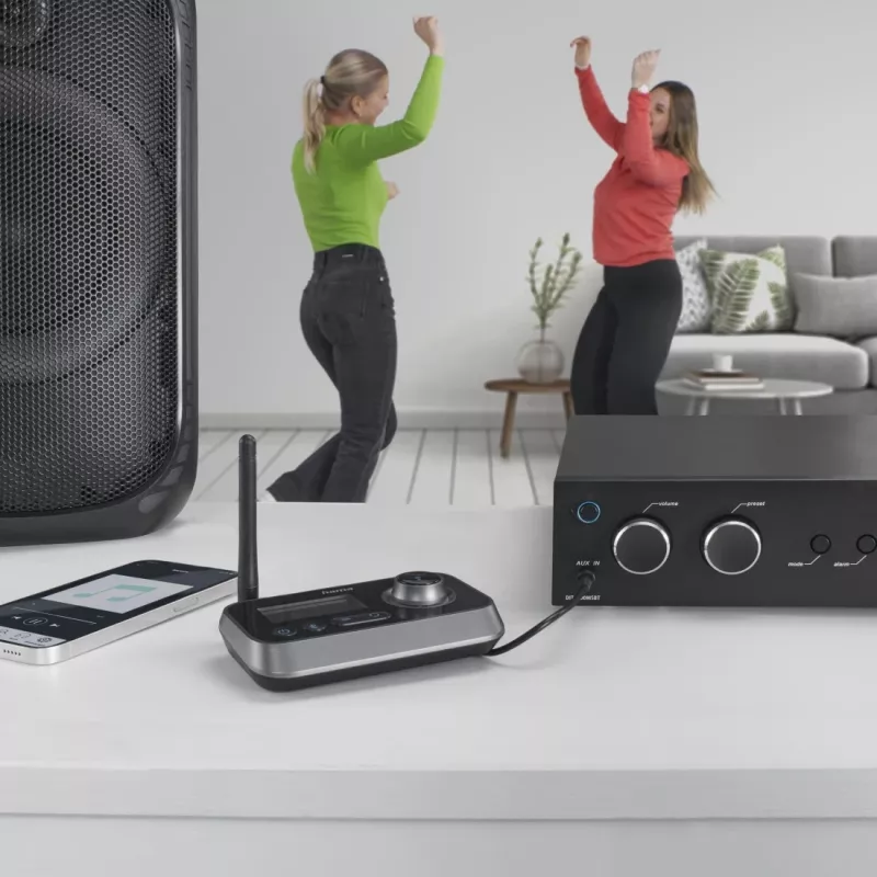 Belaidis garso siųstuvas-imtuvas HAMA Link.it duo 3,5 mm, Bluetooth, 10 m nuotolis, maitinamas per USB, juodas