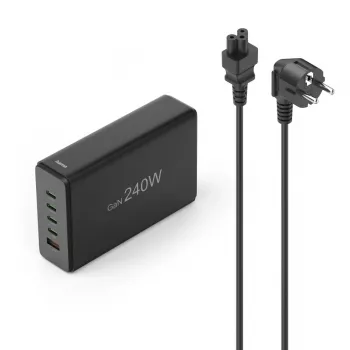 Įkrovimo stotelė HAMA 201977, bendra galia 240 W, 4× USB-C, 1× USB-A, juoda