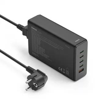 Įkrovimo stotelė HAMA 201977, bendra galia 240 W, 4× USB-C, 1× USB-A, juoda