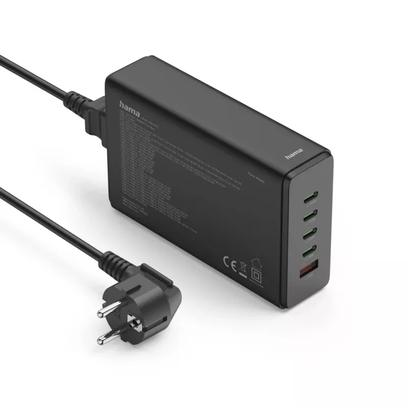 Įkrovimo stotelė HAMA 201977, bendra galia 240 W, 4× USB-C, 1× USB-A, juoda
