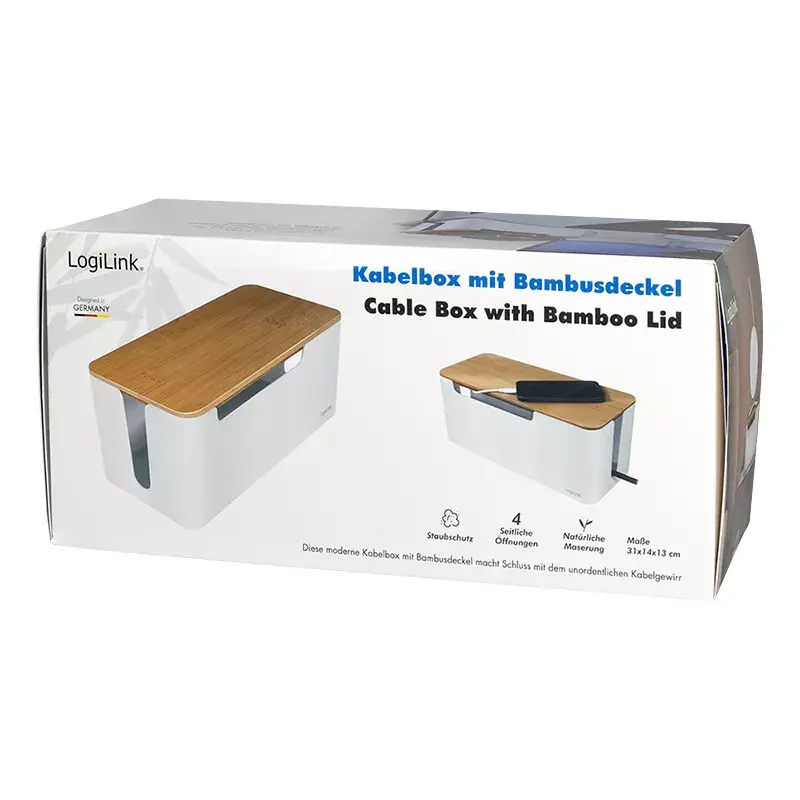 Maitinimo ilgintuvo dėžė LogiLink KAB0075 su bambukiniu dangčiu, balta