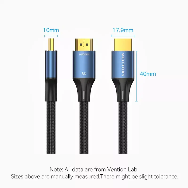 HDMI laidas Vention 8K 48 Gbps HDMI 2.1 medvilniniu apvalkalu patinas-patinas 1 m mėlynas aliuminis