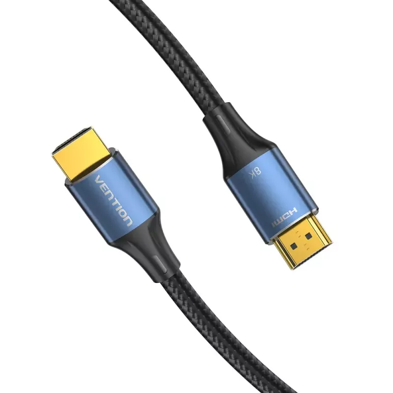HDMI laidas Vention 8K 48 Gbps HDMI 2.1 medvilniniu apvalkalu patinas-patinas 1 m mėlynas aliuminis