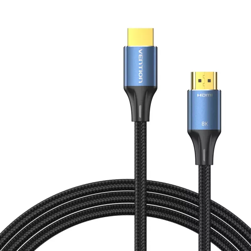 HDMI laidas Vention 8K 48 Gbps HDMI 2.1 medvilniniu apvalkalu patinas-patinas 1 m mėlynas aliuminis