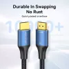 HDMI laidas Vention 8K 48 Gbps HDMI 2.1 medvilniniu apvalkalu patinas-patinas 1 m mėlynas aliuminis