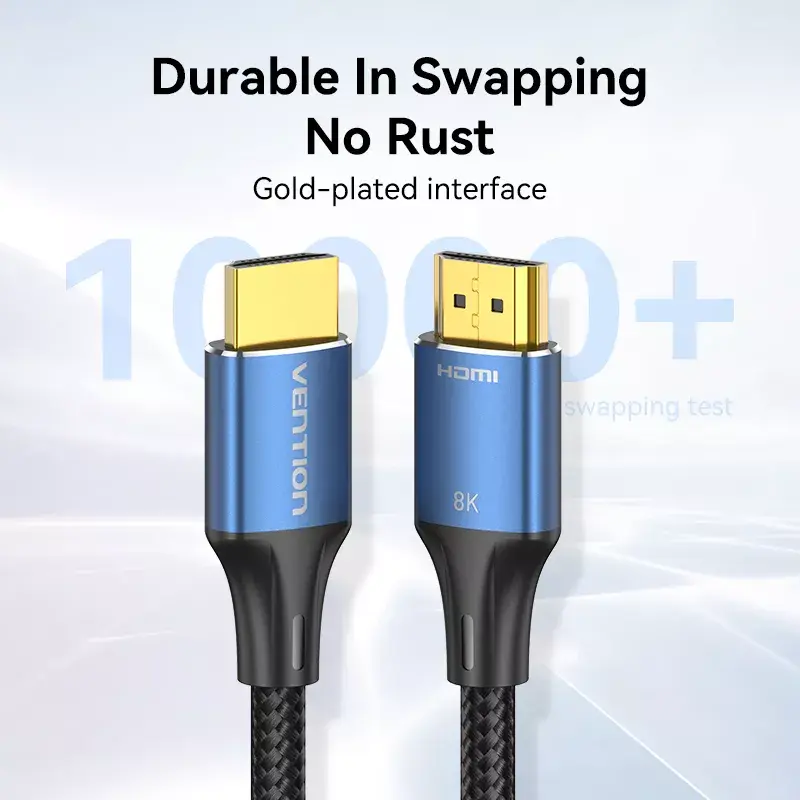 HDMI laidas Vention 8K 48 Gbps HDMI 2.1 medvilniniu apvalkalu patinas-patinas 1 m mėlynas aliuminis