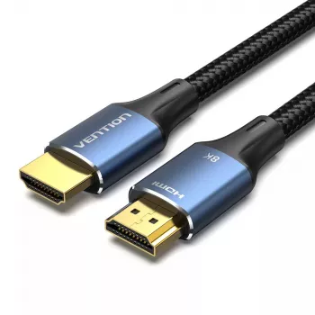 HDMI laidas Vention 8K 48 Gbps HDMI 2.1 medvilniniu apvalkalu patinas-patinas 1 m mėlynas aliuminis
