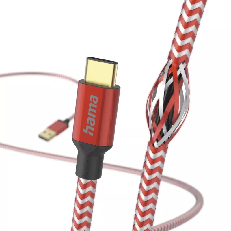 Hama atspindintis USB kabelis USB 2.0 1,5 m USB A USB C raudonas