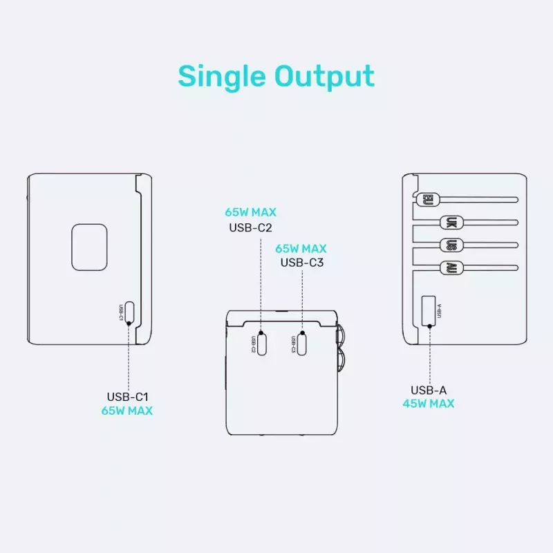 Maitinimo kištuko adapteris UNITEK P1122ABK01 Universalus Juodas C, G, I tipo
