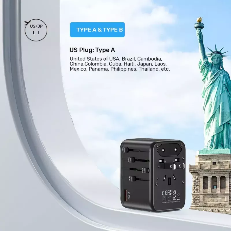 Maitinimo kištuko adapteris UNITEK P1122ABK01 Universalus Juodas C, G, I tipo