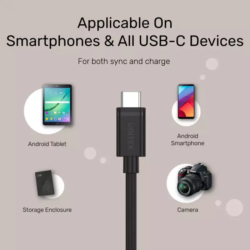 USB C į USB C kabelis Unitek Y-C477BK01-2M, USB 3.2 Gen 1, 2 m, 5 Gbit/s, PD 60 W, juodas