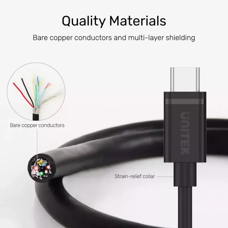 USB C į USB C kabelis Unitek Y-C477BK01-2M, USB 3.2 Gen 1, 2 m, 5 Gbit/s, PD 60 W, juodas