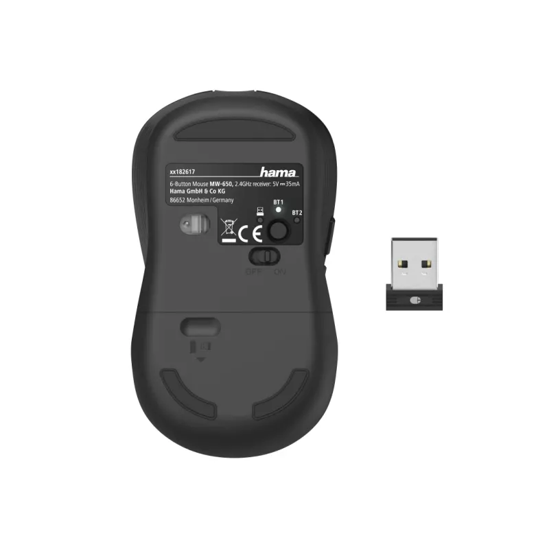 Hama MW-650 pelė Biuro Dešiniarankiams Bluetooth + USB Type-A Optinė 2400 DPI