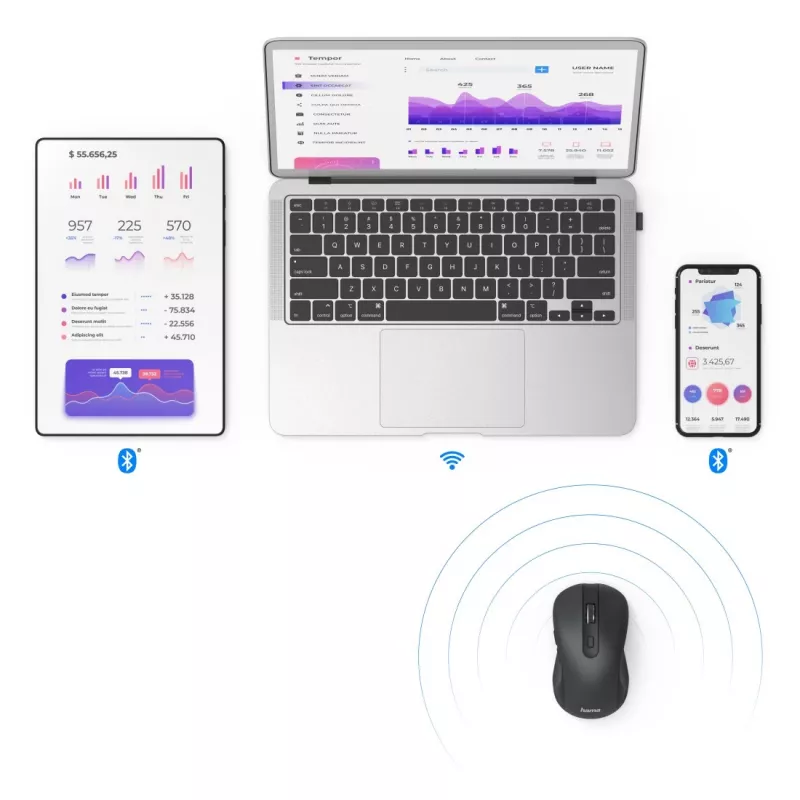 Hama MW-650 pelė Biuro Dešiniarankiams Bluetooth + USB Type-A Optinė 2400 DPI