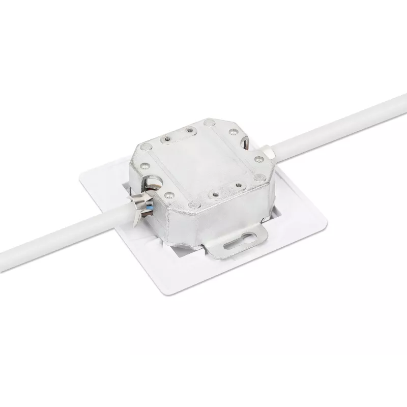 Intellinet 2 prievadų Cat6 10G ekranuota RJ45 sieninė rozetė, įleidžiamam montavimui, su priekine plokšte, STP, signalinė balta RAL9003