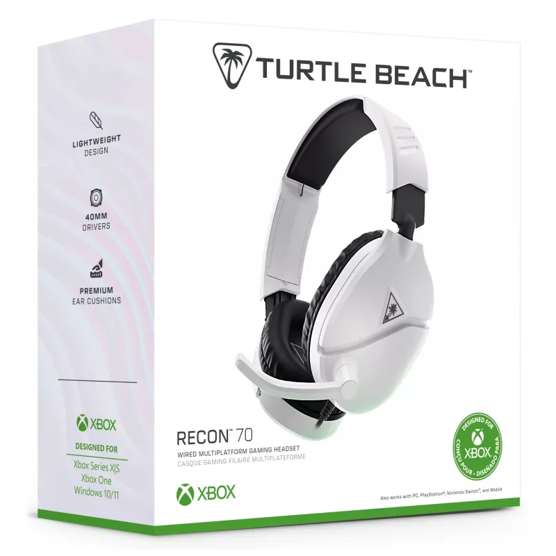 Turtle Beach Recon 70 White Xbox laidinės žaidimų ausinės. Oficialiai licencijuotos, skirtos Xbox Series X arba S ir Xbox One