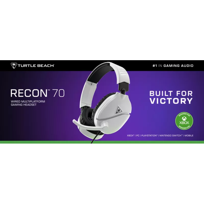 Turtle Beach Recon 70 White Xbox laidinės žaidimų ausinės. Oficialiai licencijuotos, skirtos Xbox Series X arba S ir Xbox One
