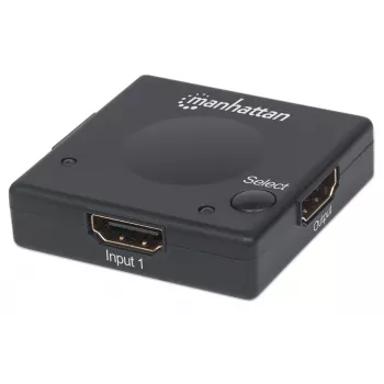 Manhattan HDMI jungiklis, 2 prievadų, 1080p, jungia 2 HDMI šaltinius prie 1 ekrano, automatinis ir rankinis perjungimas (mygtuku), nereikalauja išorinio maitinimo, juodas, trejų metų garantija