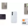 Dėklas Samsung Galaxy S24 šviesiai mėlynas vienspalvis stalinis stovas