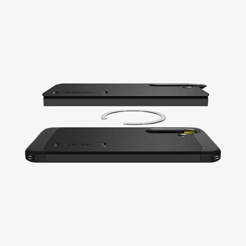 Spigen Galaxy S25 dėklas Tough Armor AI juodas dangtelis su stalo stovu