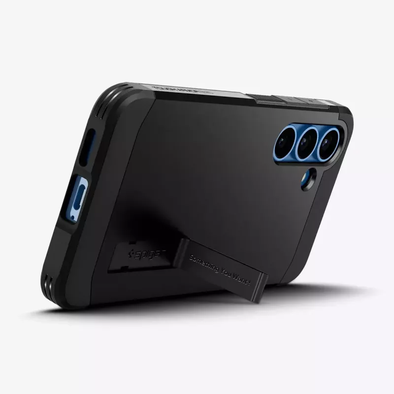 Spigen Galaxy S25 dėklas Tough Armor AI juodas dangtelis su stalo stovu