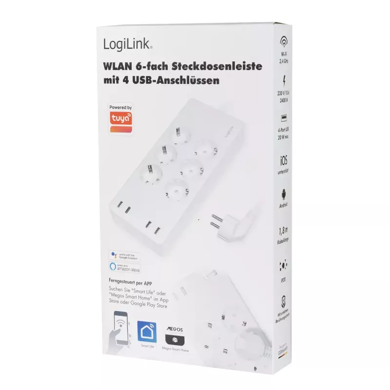 LogiLink Wi-Fi išmanusis kištukinis lizdas 6-jų vietų CEE 7/3 4x USB