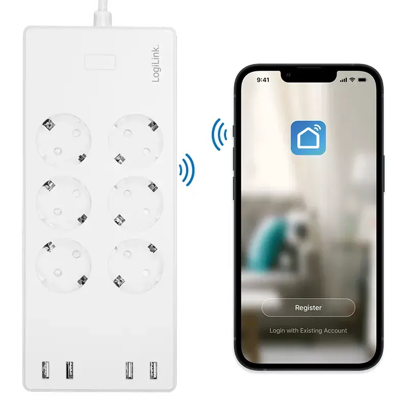 LogiLink Wi-Fi išmanusis kištukinis lizdas 6-jų vietų CEE 7/3 4x USB