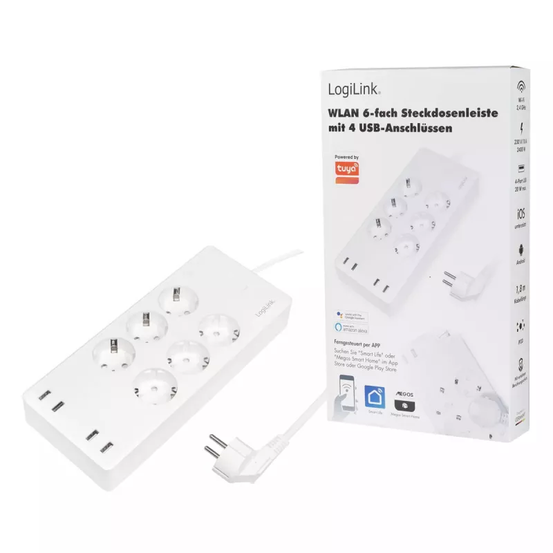 LogiLink Wi-Fi išmanusis kištukinis lizdas 6-jų vietų CEE 7/3 4x USB