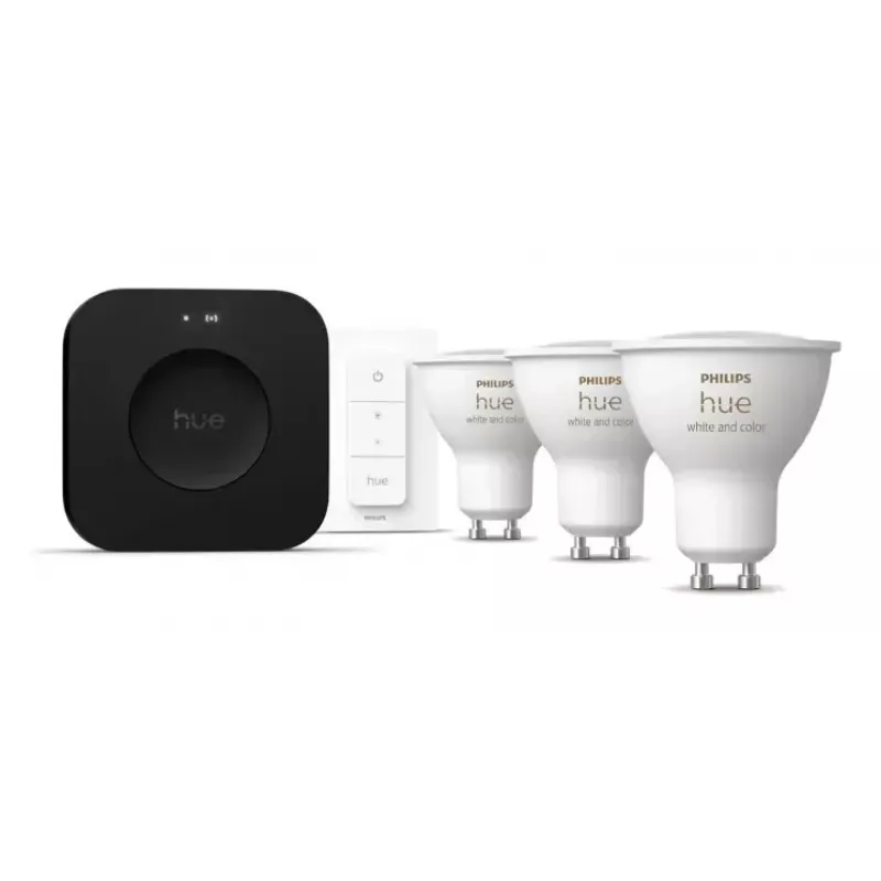 Philips Hue White and colour ambience pradinis rinkinys: 3 GU10 lemputės + reguliatorius + Bridge Pro