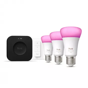 Išmanusis apšvietimo rinkinys Philips Hue White and Colour Ambience pradinis rinkinys — 3 E27 išmaniosios lemputės, reguliatorius, Bridge Pro, Bluetooth/Zigbee