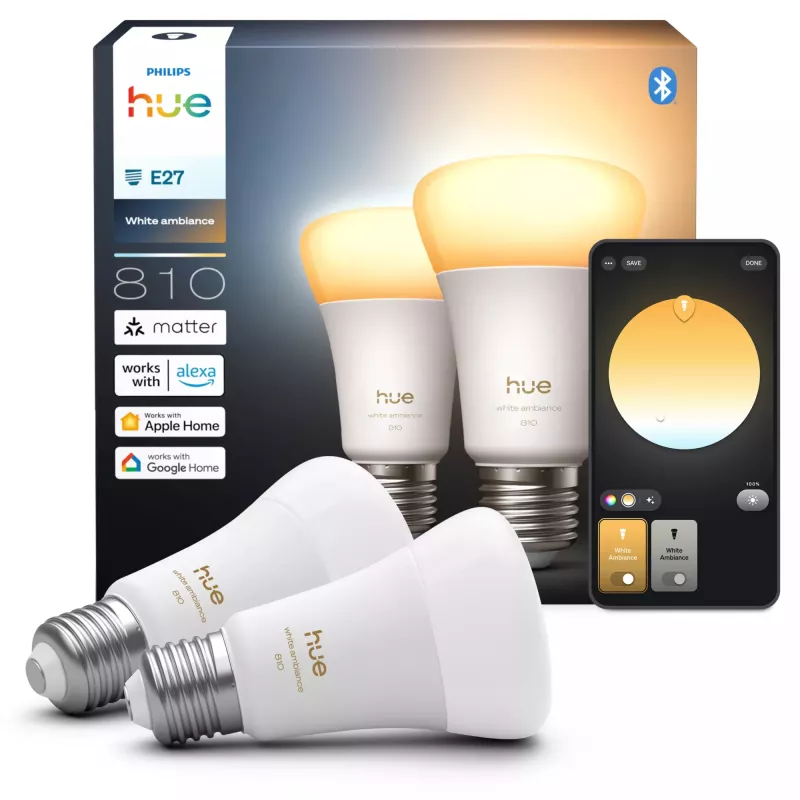 Išmanioji lemputė Philips A60 E27 — Bluetooth/Zigbee, 6 W, 810 lm, balta, 2 vnt. pakuotė