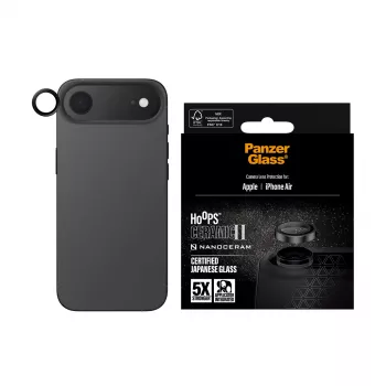 PanzerGlass Hoops Ceramic II kameros lęšių apsauga, skirta iPhone Air, juoda, atspari įbrėžimams ir smūgiams