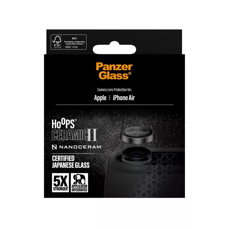 PanzerGlass Hoops Ceramic II kameros lęšių apsauga, skirta iPhone Air, juoda, atspari įbrėžimams ir smūgiams