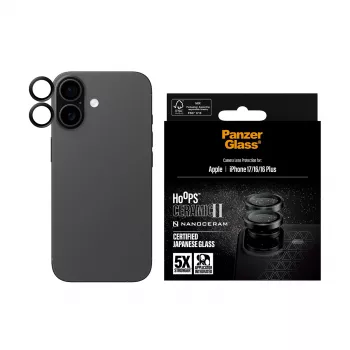 Fotoaparato objektyvo apsauga PanzerGlass Hoops Ceramic II, skirta iPhone 17 16 16 Plus, atspari įbrėžimams ir smūgiams