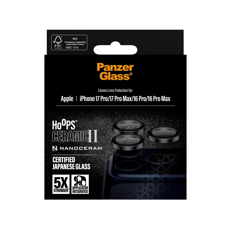 PanzerGlass ® Hoops® Ceramic II Kameros objektyvo apsauga iPhone 17 Pro | iPhone 17 Pro Max | iPhone 16 Pro | 16 Pro Max